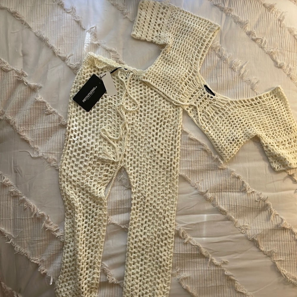 PrettyLittleThing Cream Crochet Coverup